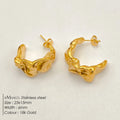 eManco Trendy Gold Color Stainless Steel Hoop Earrings Textured Irregular C - Shape Design Fashion Jewelry for Women