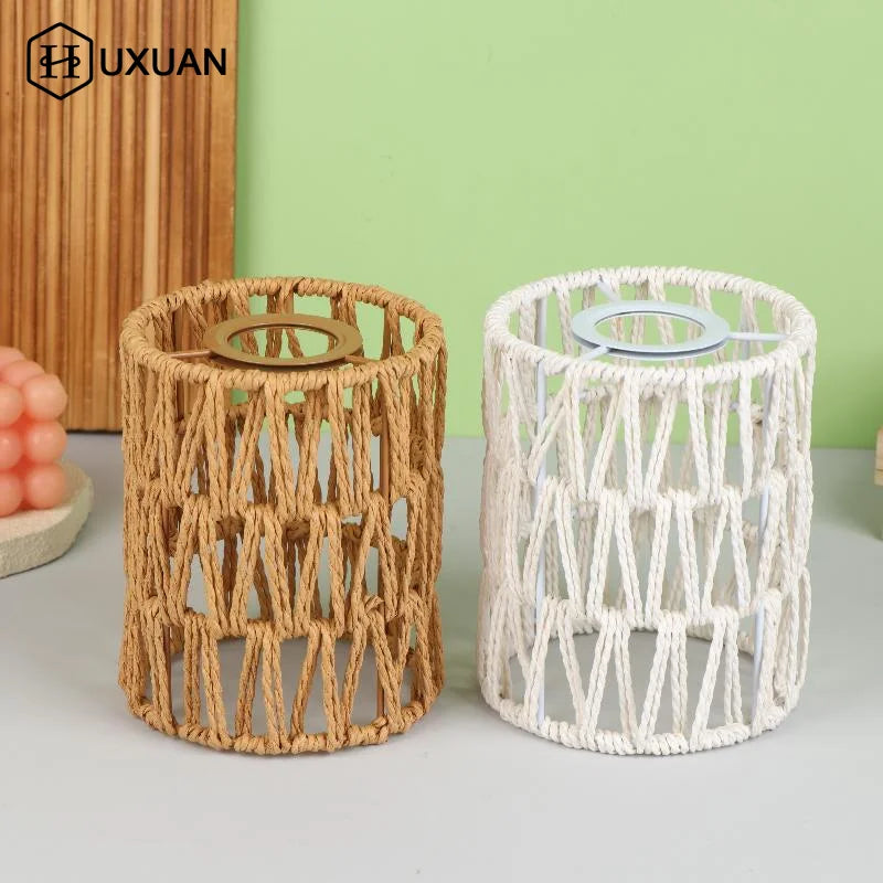 Handmade Paper Rope Woven Rattan Lampshade Boho Decorative Lampshade Table Lamp Decorative For Garden Yard Living Room