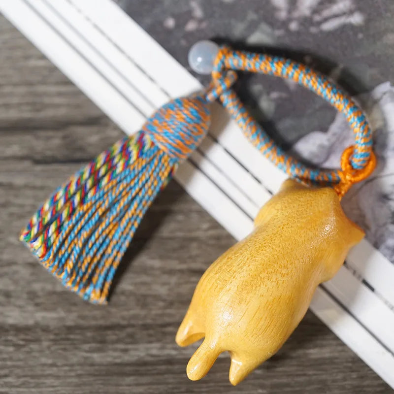 wooden lazy pendant, beech , golden sandalwood, blood cypress wood, carved lucky cat DIY tassel keychain