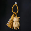 wooden lazy pendant, beech , golden sandalwood, blood cypress wood, carved lucky cat DIY tassel keychain