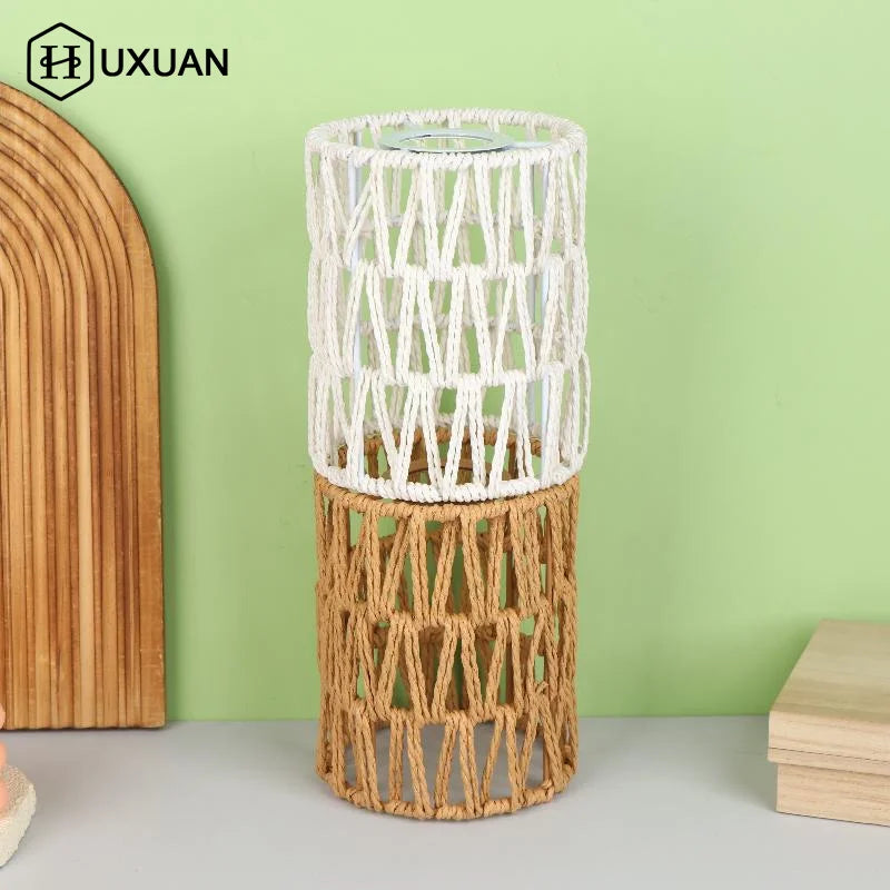 Handmade Paper Rope Woven Rattan Lampshade Boho Decorative Lampshade Table Lamp Decorative For Garden Yard Living Room