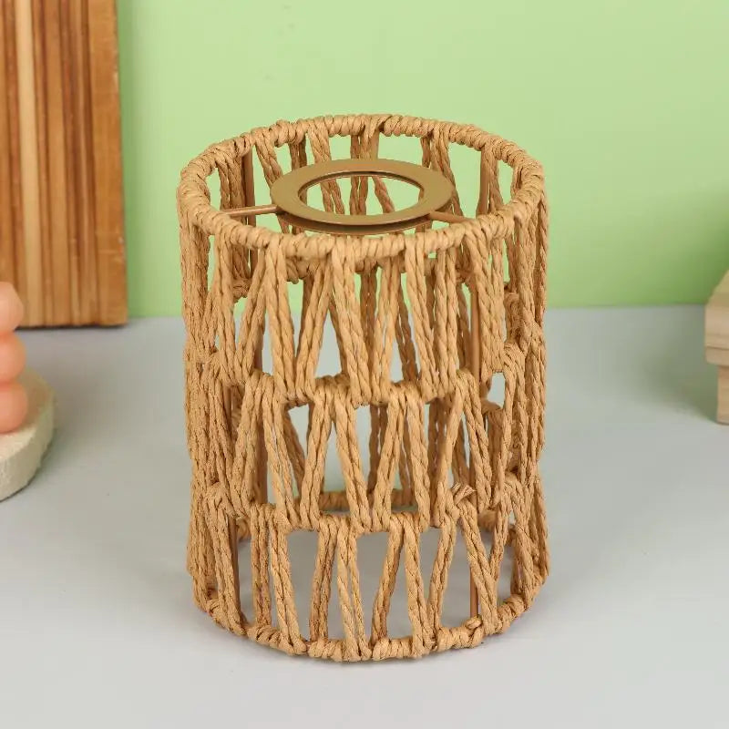 Handmade Paper Rope Woven Rattan Lampshade Boho Decorative Lampshade Table Lamp Decorative For Garden Yard Living Room