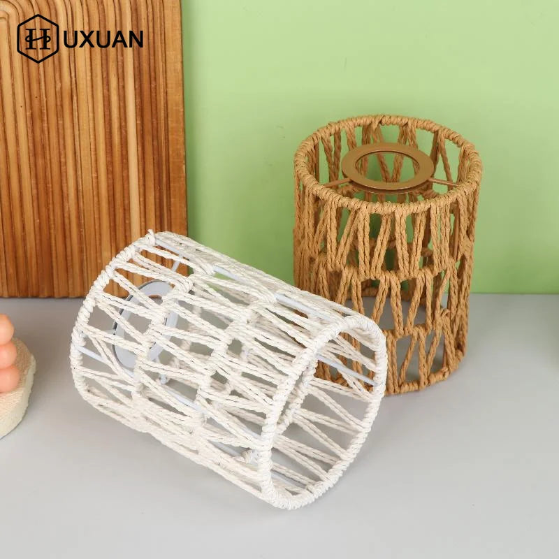 Handmade Paper Rope Woven Rattan Lampshade Boho Decorative Lampshade Table Lamp Decorative For Garden Yard Living Room