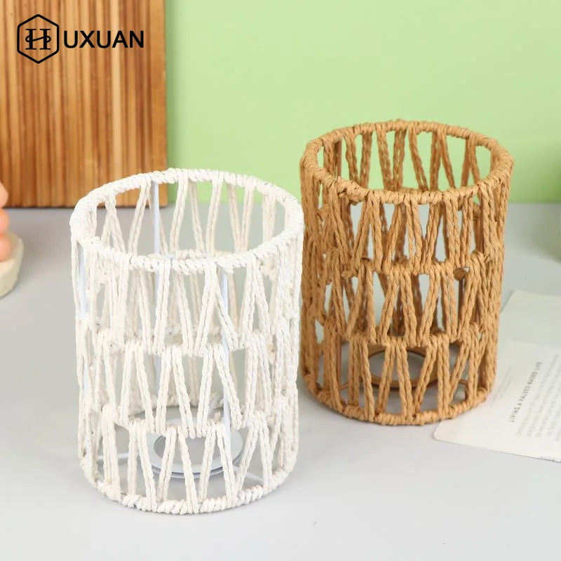 Handmade Paper Rope Woven Rattan Lampshade Boho Decorative Lampshade Table Lamp Decorative For Garden Yard Living Room
