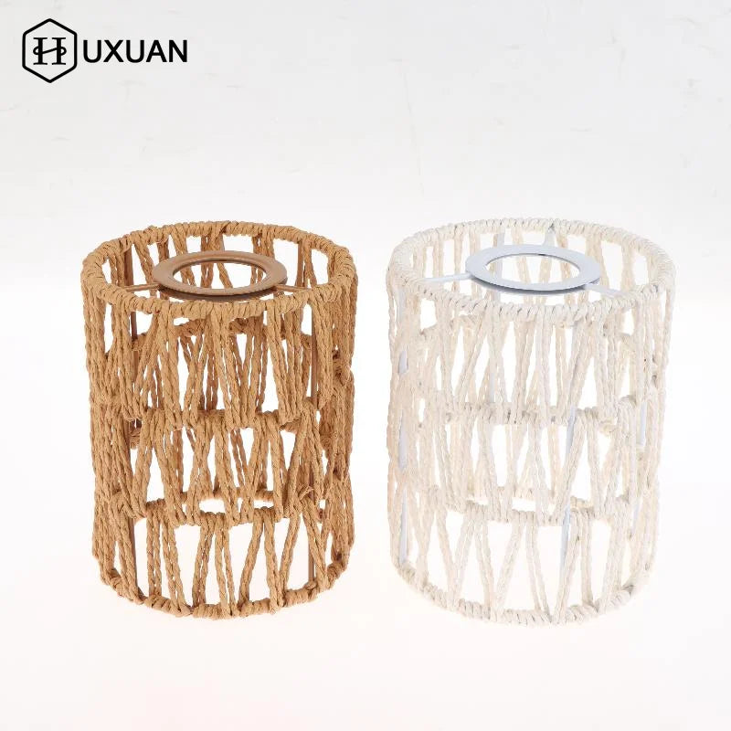 Handmade Paper Rope Woven Rattan Lampshade Boho Decorative Lampshade Table Lamp Decorative For Garden Yard Living Room