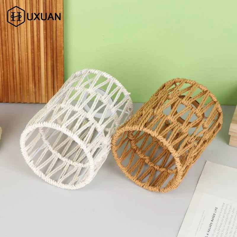Handmade Paper Rope Woven Rattan Lampshade Boho Decorative Lampshade Table Lamp Decorative For Garden Yard Living Room